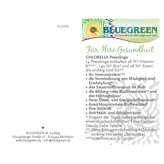 Chlorella Presslinge mit Afa Algen günstig im 999energy Shop kaufen