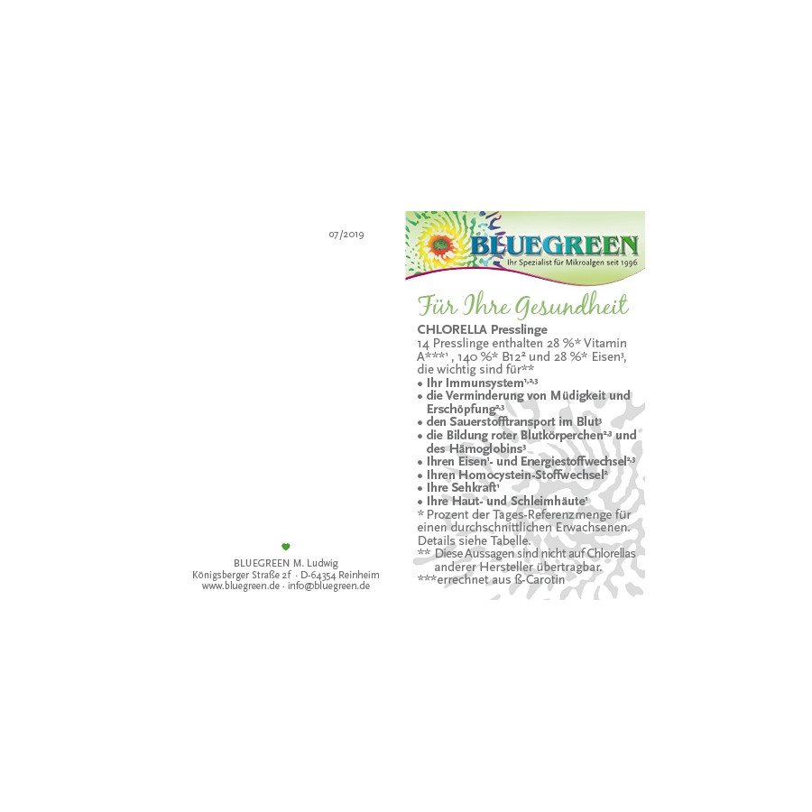 Chlorella Presslinge mit Afa Algen günstig im 999energy Shop kaufen
