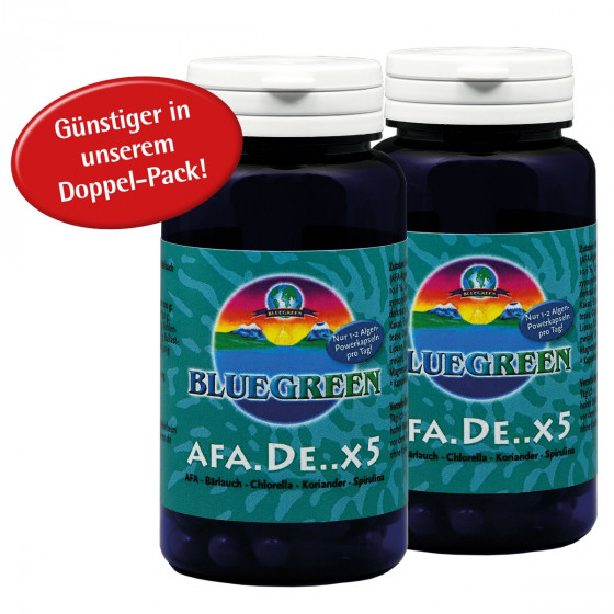 BLUEGREEN AFA.DE..X5, AFA-Bärlauch-Chlorella "Pyrenoidosa"-Koriander-Spirulina 2 x 30g, ca. 120 Kapseln im "Doppelpack"  Vegan