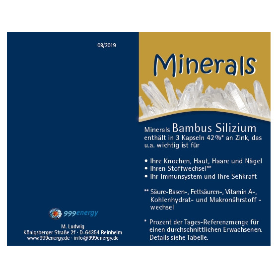 Minerals Bambus-Silizium 95%, 2 x 39 g, ca. 180 Kapseln a 433 mg im "Doppelpack"