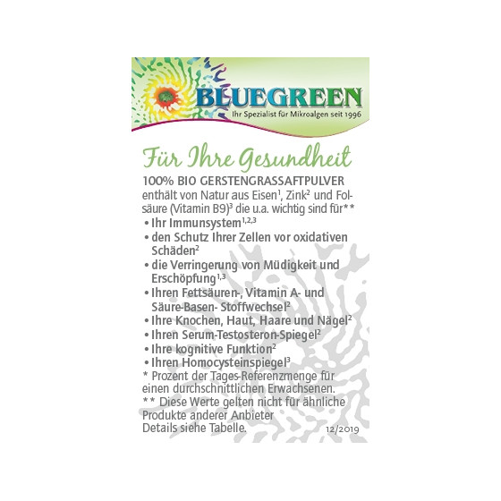 BLUEGREEN BIO GERSTENGRASSAFT-PULVER  100 g Inhalt
