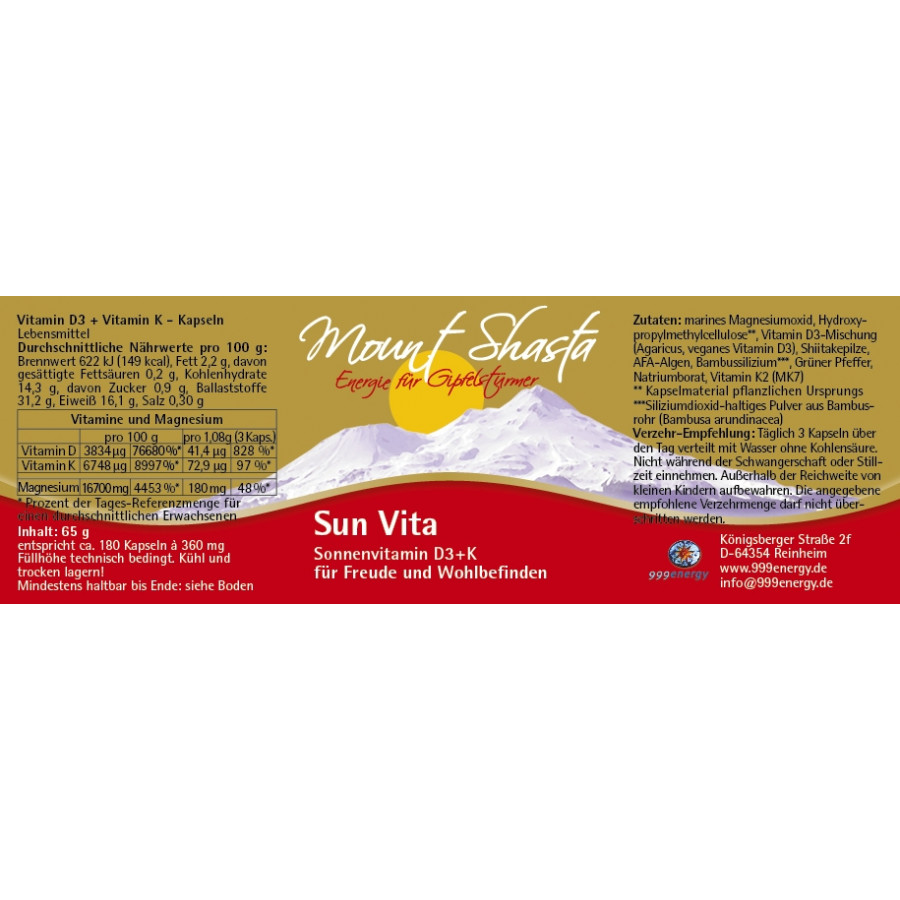 Mount Shasta Sun Vita 65g ca. 180 Kapseln