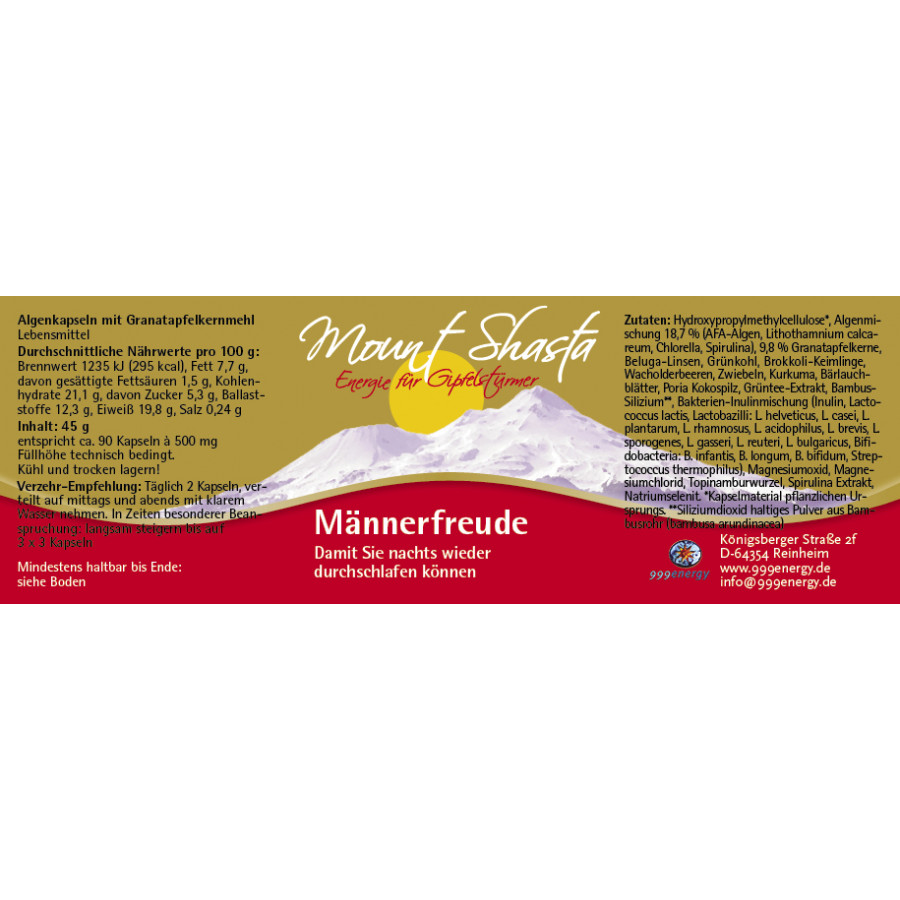 Mount Shasta Männerfreude 45 g, ca. 90 Kapseln a‘ 500 mg