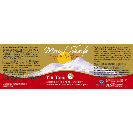 Mount Shasta Yin Yang 45 g, ca. 90 Kapseln a‘ 500 mg