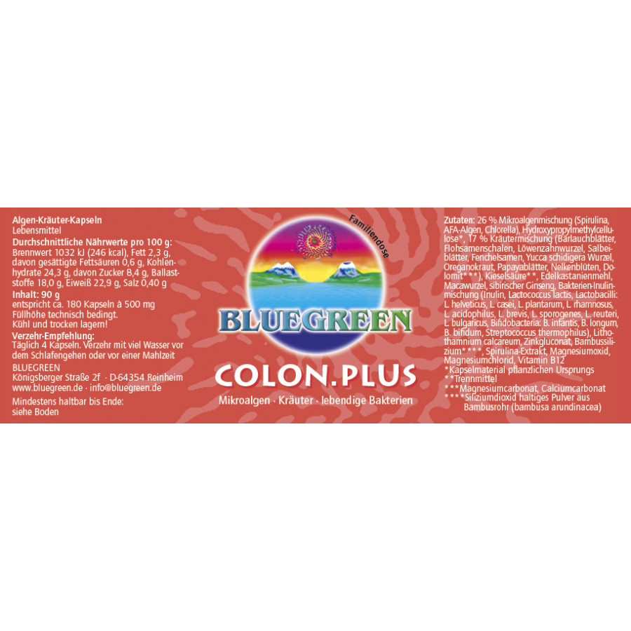 BLUEGREEN COLON PLUS 90g, ca.180 Kapseln - Entspannung - Erneuerung