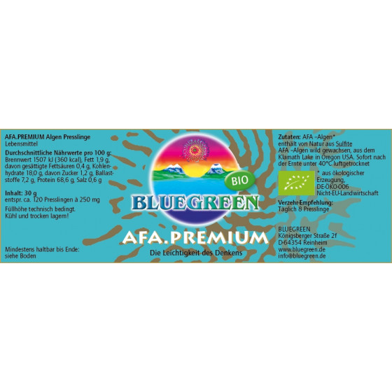 BLUEGREEN AFA Premium BIO Presslinge 30g, ca. 120 Stück á 250mg