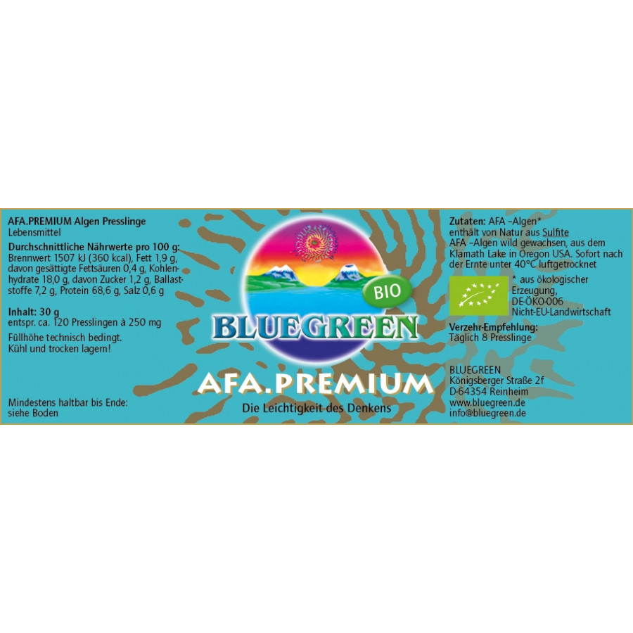 BLUEGREEN AFA Premium BIO Presslinge 30g, ca. 120 Stück á 250mg
